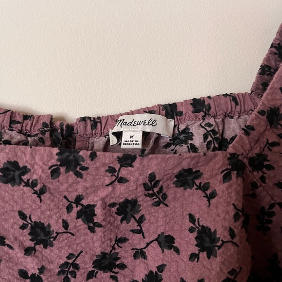 Madewell Seersucker Square-Neck Floral Blouse Long Sleeve Crop - M - Picture 7 of 10